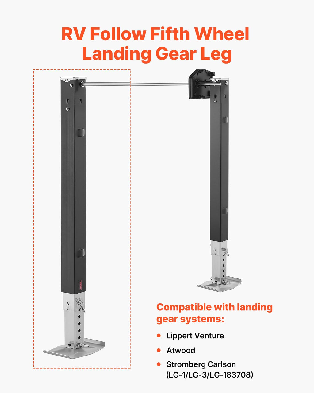 RV Follow Fifth Wheel Landing Gear Leg 179014, 32.5-Inch 5th Wheel Landing Gear Universal Replacement Compatible with Lippert Venture, Atwood, Stromberg Carlson Systems, with Pin and Base, Black