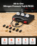 Hydraulic Nitrogen Accumulator Charging Kit, All-in-One Nitrogen Fill Kit, Pressure Test System with 3 Gauges (1500, 4000, 6000 PSI), 6 Adapters Couplings, 1 Gas Hose, 1 Valve, 1 CGA580 Adapter