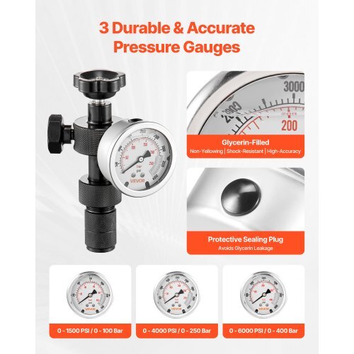 Hydraulic Nitrogen Accumulator Charging Kit, All-in-One Nitrogen Fill Kit, Pressure Test System with 3 Gauges (1500, 4000, 6000 PSI), 6 Adapters Couplings, 1 Gas Hose, 1 Valve, 1 CGA580 Adapter