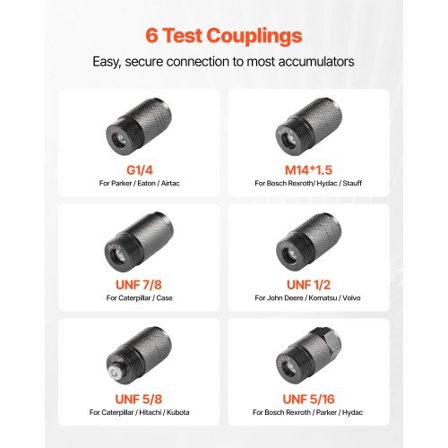 Hydraulic Nitrogen Accumulator Charging Kit, All-in-One Nitrogen Fill Kit, Pressure Test System with 3 Gauges (1500, 4000, 6000 PSI), 6 Adapters Couplings, 1 Gas Hose, 1 Valve, 1 CGA580 Adapter