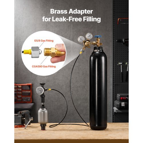 Hydraulic Nitrogen Accumulator Charging Kit, All-in-One Nitrogen Fill Kit, Pressure Test System with 3 Gauges (1500, 4000, 6000 PSI), 6 Adapters Couplings, 1 Gas Hose, 1 Valve, 1 CGA580 Adapter